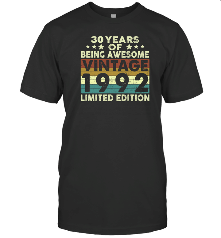 30 Years Of Being Awesome Vintage 1992 Limited Edition Shirt 30th Birthday Gift Shirt