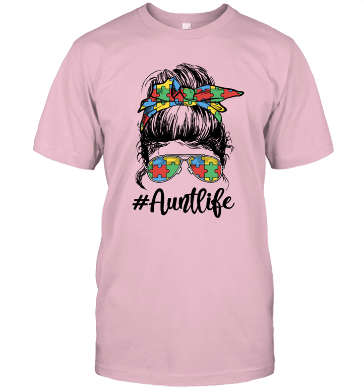 Autie Aunt Life Autism Awareness Messy Bun Girl Mother's Day Gift Shirt