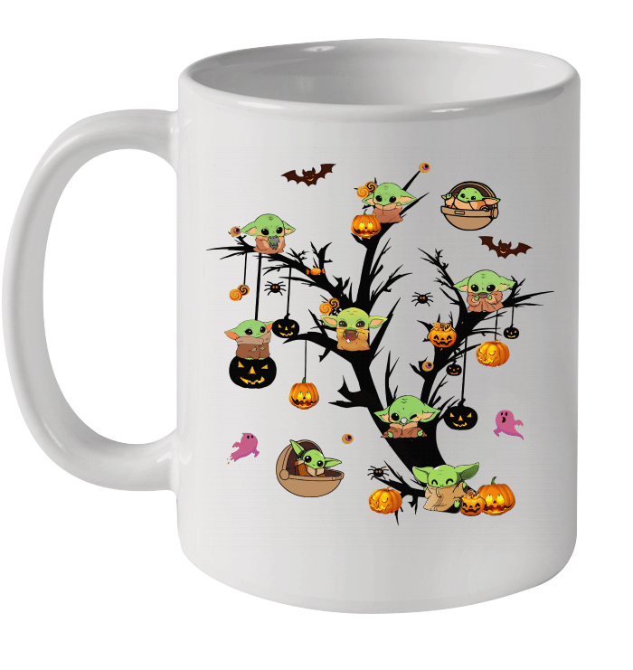 Baby Yoda And Pumpkin Tree Halloween Funny Mug