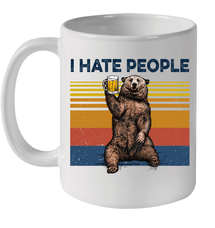 Bear Drinking Beer I Hate People Vintage Mug