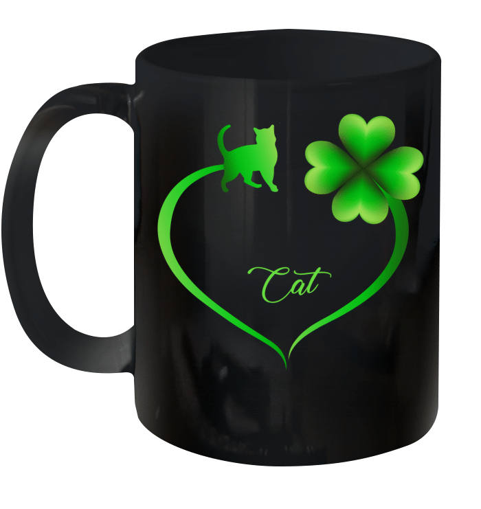 Cat Irish Shamrock St Patrick's Day Heart Mug