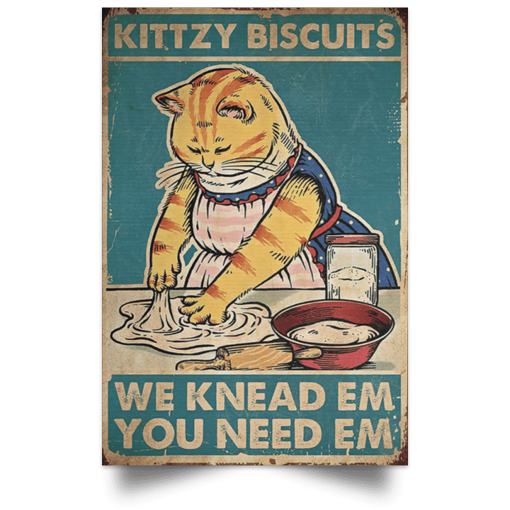 Cat Kittzy Biscuits We knead Em You Need Em Vintage Poster