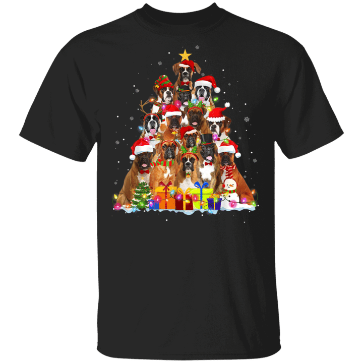 Christmas Pajama Boxer Tree Xmas Gifts Dog Lover Shirt