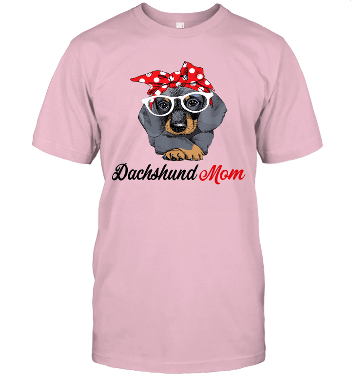 Dachshund Mom Wearing White Glasses And Red Polka Dot Turban Shirt Funny Mother's Day