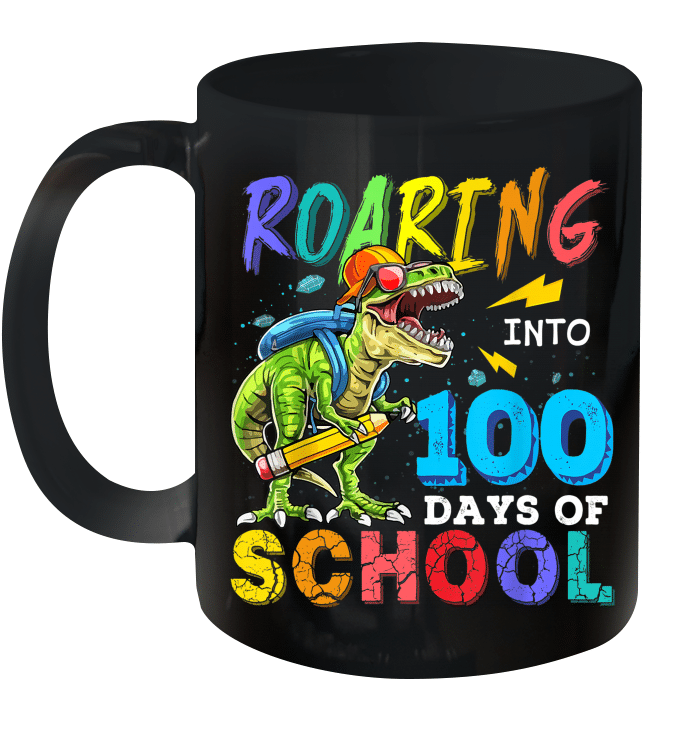 Dinosaur T-Rex Roaring Into 100 Days Of School Mug