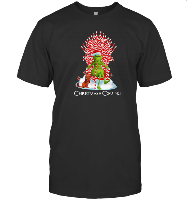 Grinch Is Coming Candy Cane Throne Funny Christmas Parody Shirts