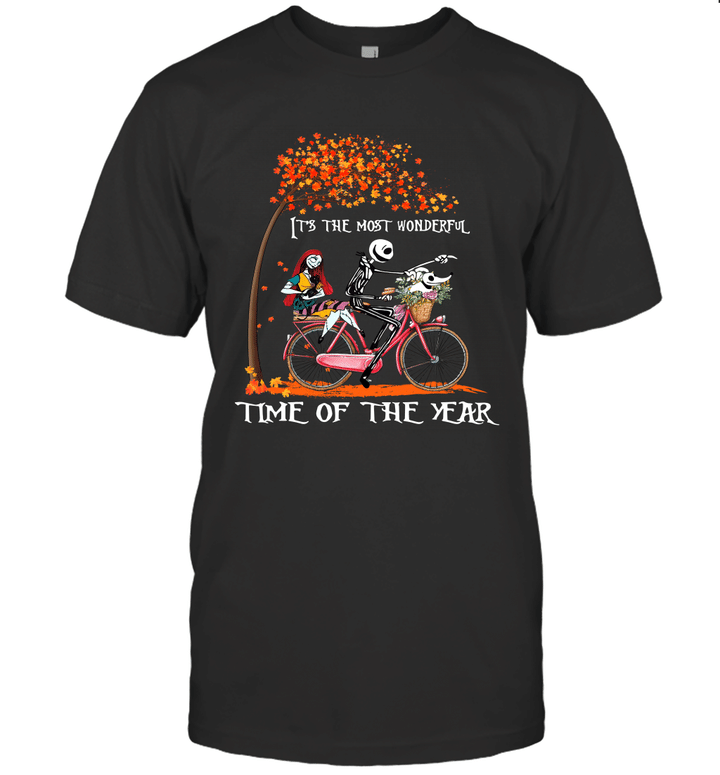 Jack Skellington Sally And Zero Riding Bicycle It's The Most Wonderful Time Of The Year Shirt