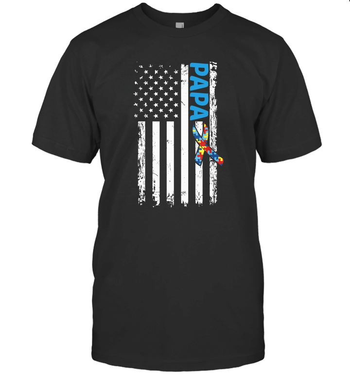 Papa Autism Awareness American Flag Shirt