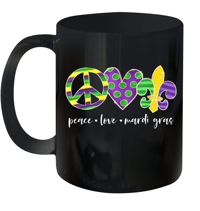 Peace Sign Heart Fleur De Lys Hippie Peace Love Mardi Gras Mug