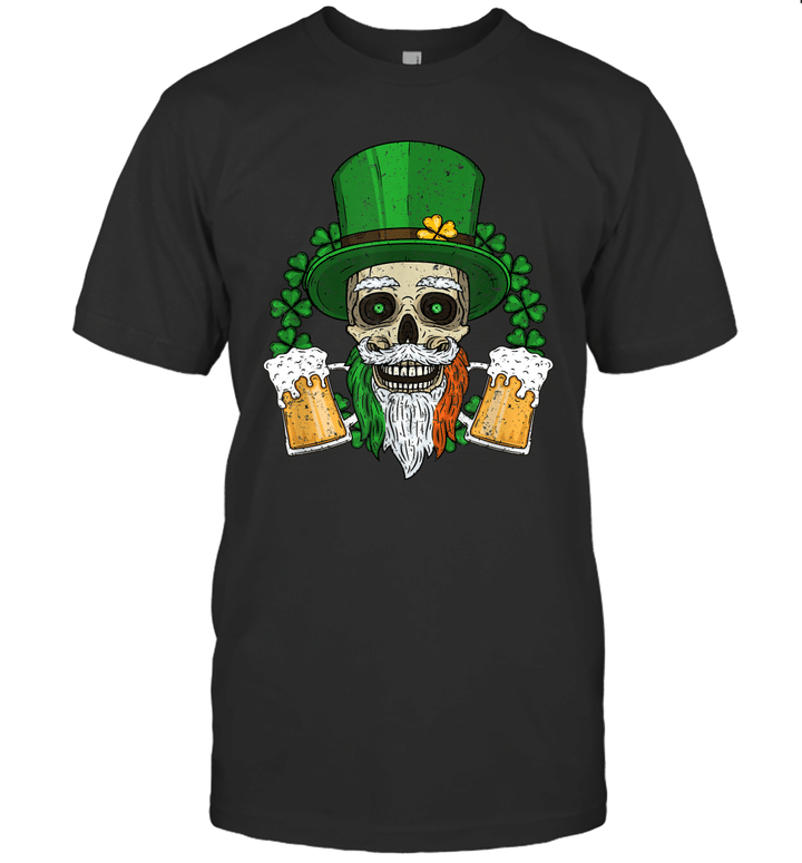 Skull Leprechaun Beer And Clover Leaves St Patrick's Day Shirt