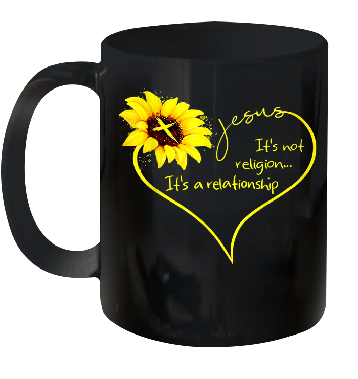 Sunflower Jesus Heart It's Not Religion It's A Relationship Mug