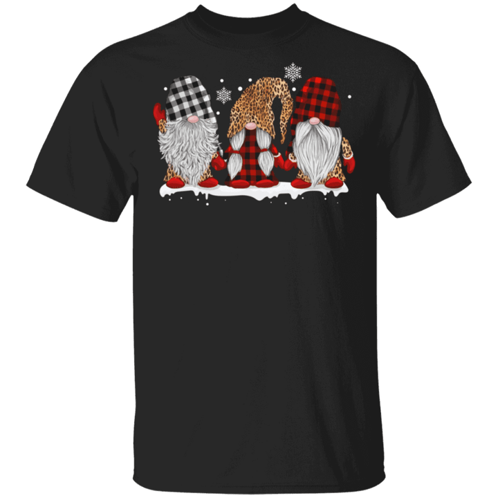 Three Gnomes In Leopard Printed Buffalo Plaid Christmas Gift Shirt