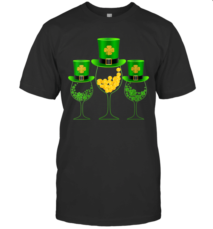 Three Wine Glass St Patrick's Day Lucky Irish Shamrock Gift Shirt