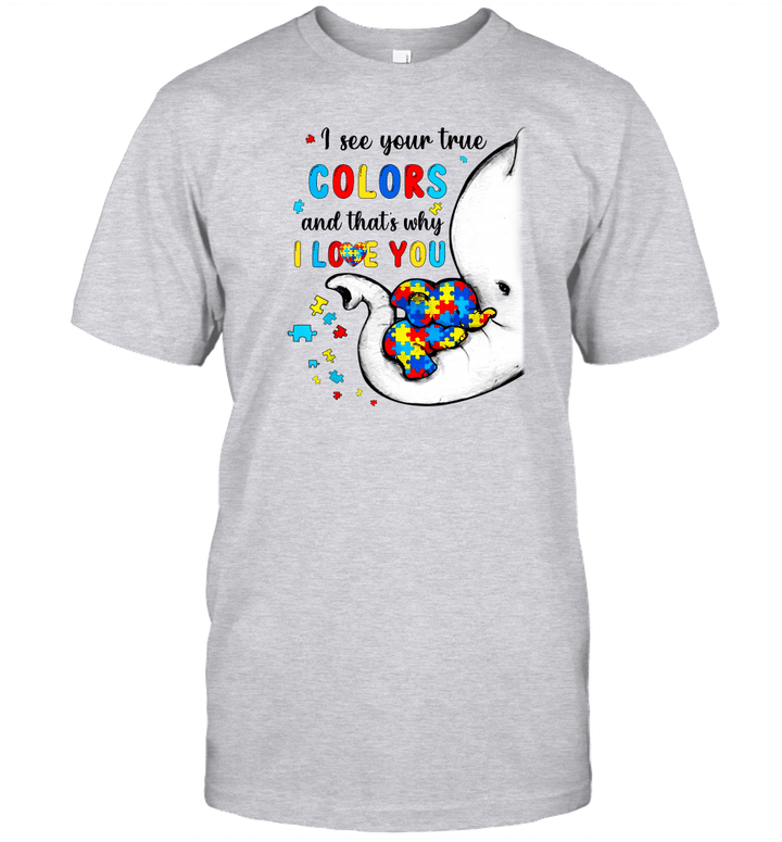 Autism Awareness Elephant I See Your True Colors Puzzle Piece Shirt