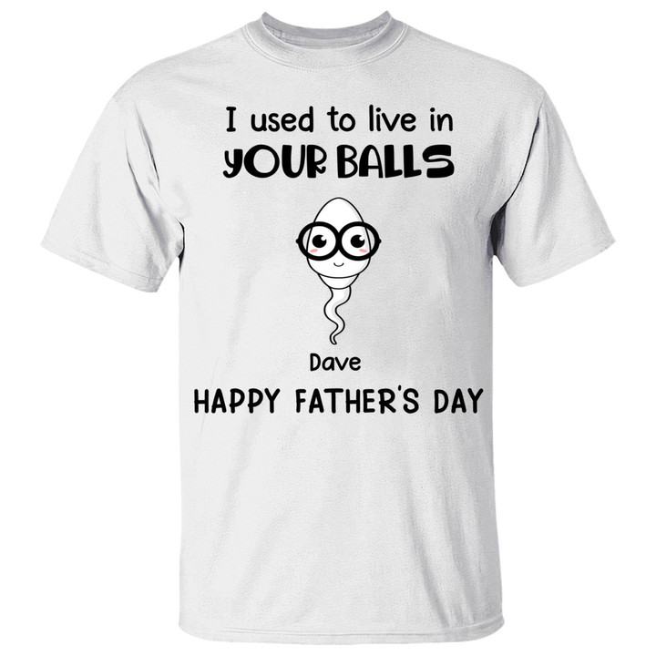 We Use To Live In Your Balls Sperm Shirt – Father’s Day Gifts – Funny Gift For Dad T-Shirt – Gift For Husband