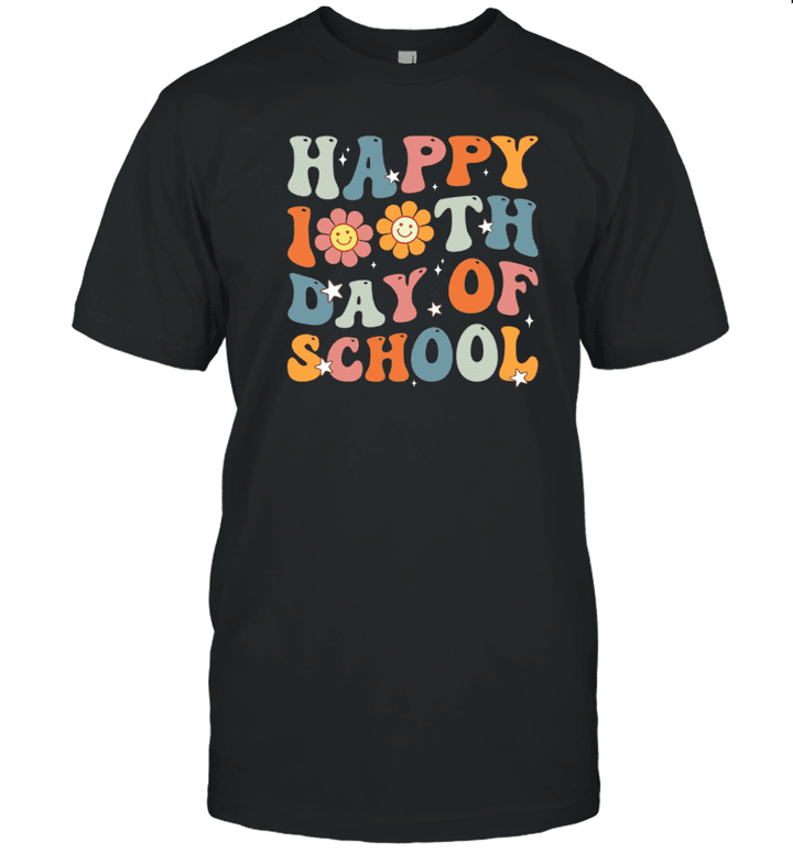 Groovy Happy 100th Day Of School Cute Students Kids Teachers Gift Shirt
