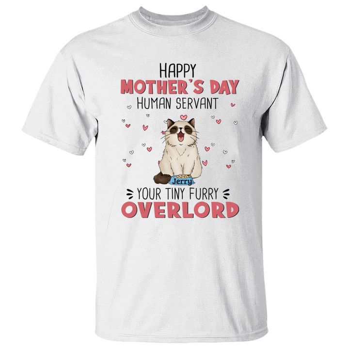 Happy Mother’s Day Human Servant Cat Personalized T-shirts, Personalized Mother’s Day Gift for Cat Lovers, Cat Dad, Cat Mom