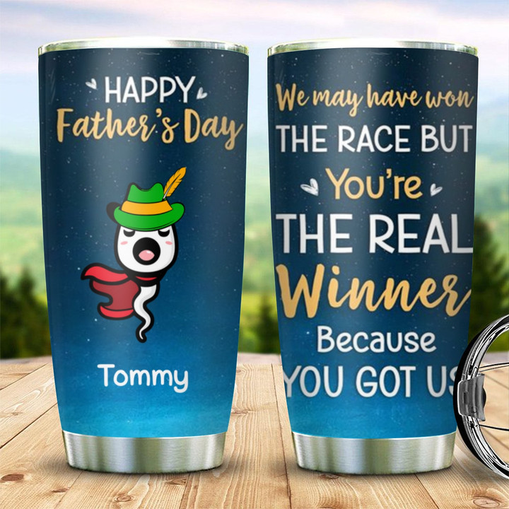 Personalized Little Sperm Tumbler, We May Have Won The Race, Gift For Dad
