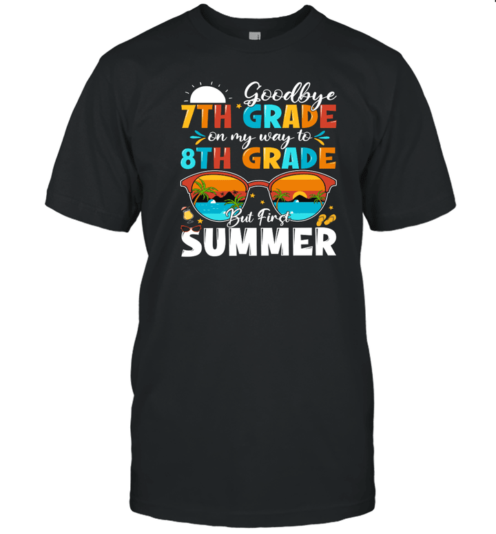 Goodbye 7th Grade Graduation To 8th Grade Hello Summer Kids Shirt