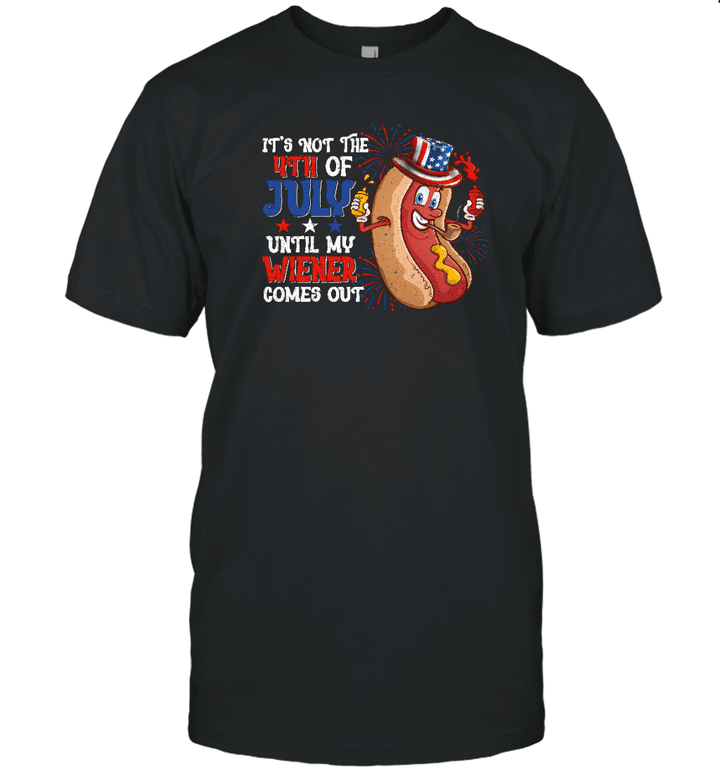 Funny 4th Of July Hot Dog Wiener Comes Out Adult Humor Gift Shirt