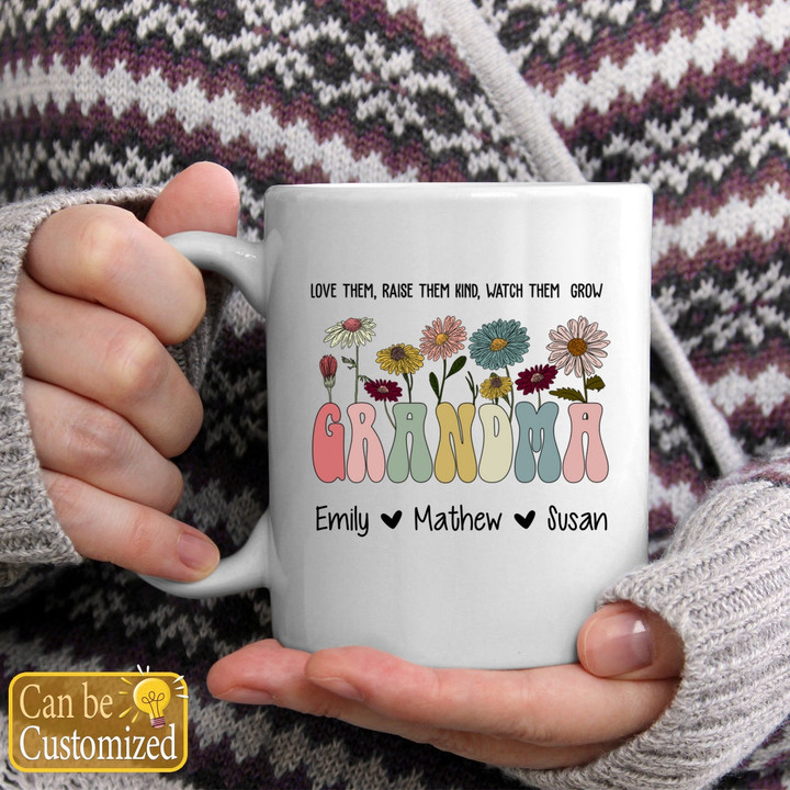 Grandma Flowers Colors Personalized Mugs - Best Gift For Grandma