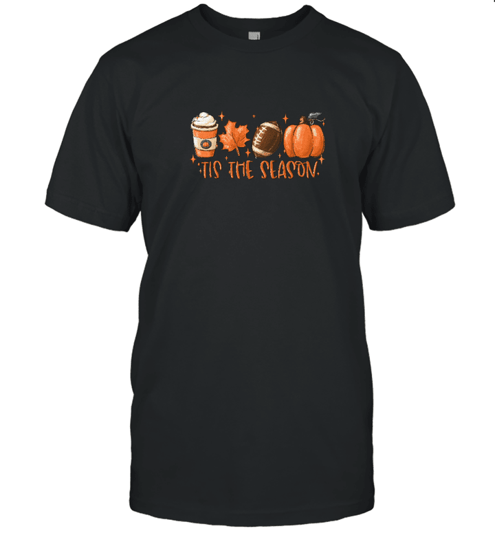 Coffee Dry Leaf Football And Pumpkin Halloween Tis The Season Shirt