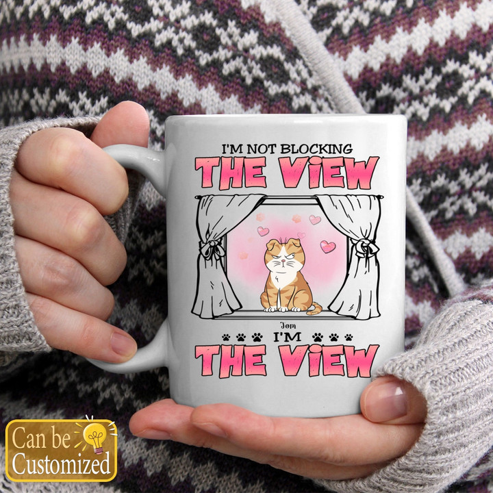 Sale We're Not Blocking The View We’re The View Cat Personalized Mugs, Custom Gift for Cat Lovers, Cat Mom, Cat Dad