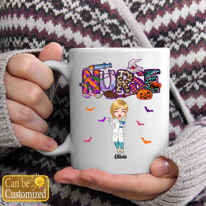 Nurse Spooky Season Personalized Mug, Halloween Nurse’s Day Custom Mugs, Appreciation Gift For Nurse