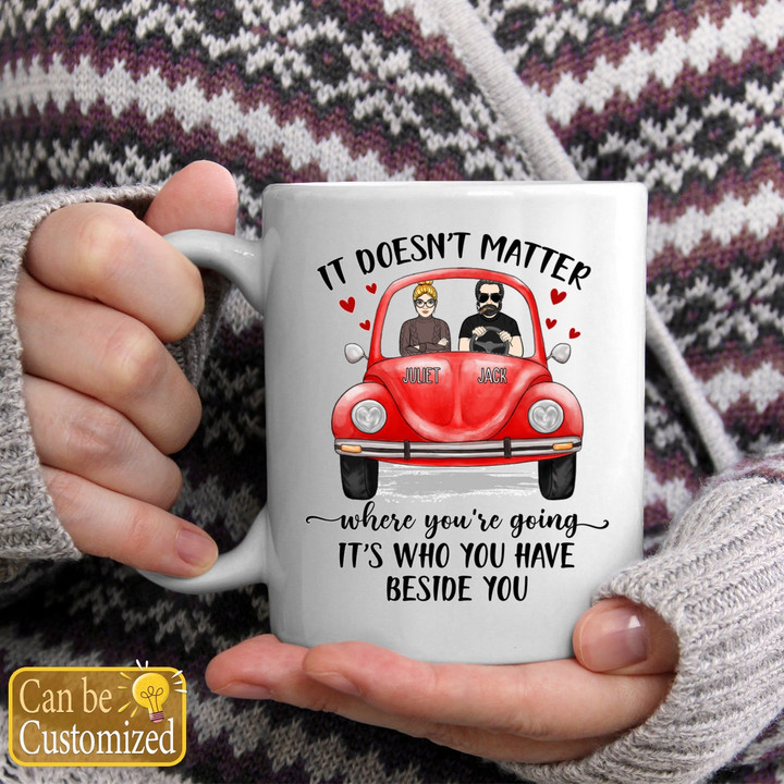 Beetle Volkswagen Couple In Car Personalized Mug, Custom Gift Mug For Couple