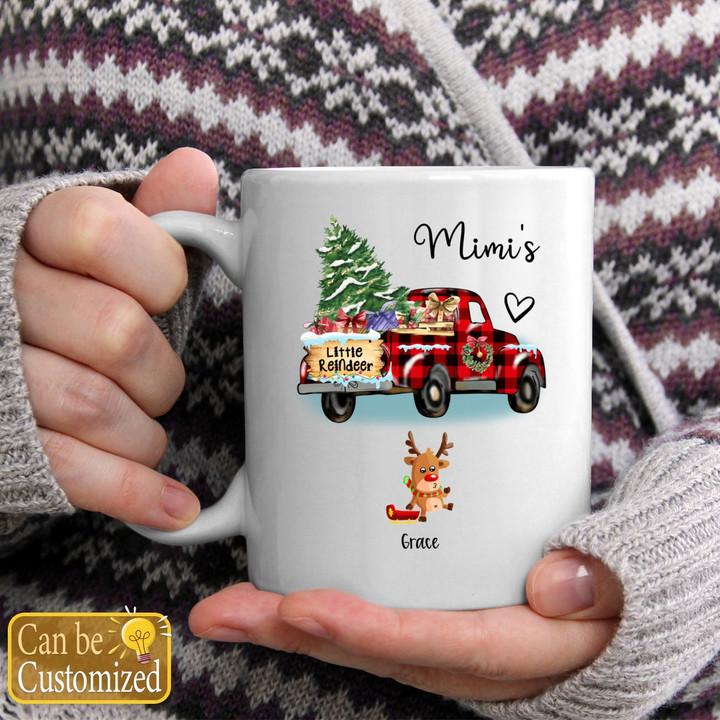 Grandma Little Reindeer Christmas Truck - Personalized Mugs Red Truck Christmas