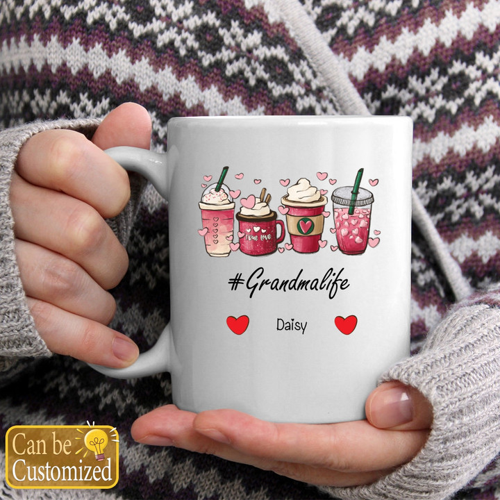 Valentine’s Day Coffee Grandma life With Grandkids Name Personalized Gift Mug