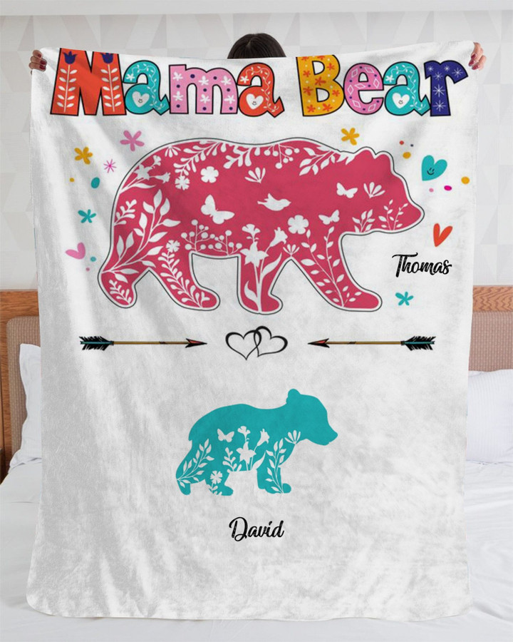 Mama Bear Colorful Personalized Blanket- Best Gift For Mom, Mother's Day
