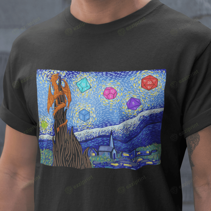 Dices and Starry Night The Starry Night Dungeons & Dragons Mashup T-Shirt