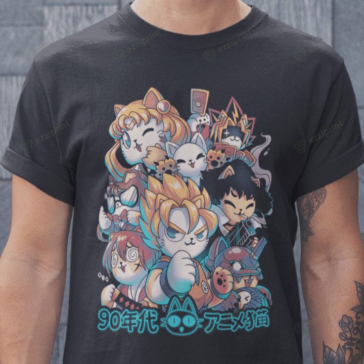 90s Kawaii Anime Neko Anime and Manga Characters Cat T-Shirt