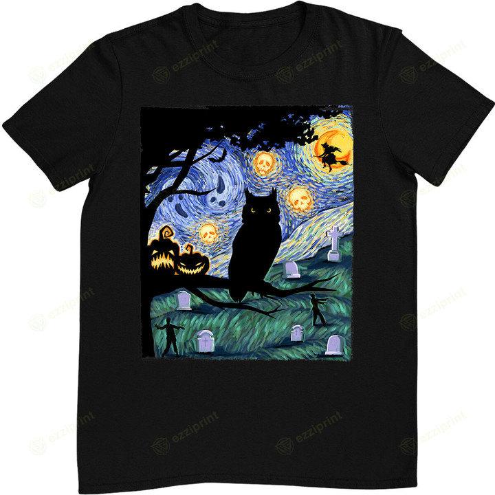 Owl Scary Night Owl Van Gogh Halloween T-Shirt