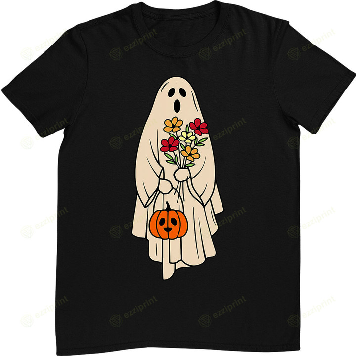Vintage Floral Ghost Halloween Graphic T-Shirt