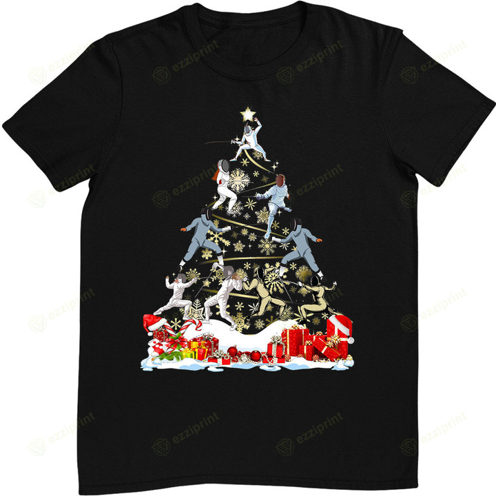 Funny Fencing Christmas Tree Xmas T-Shirt