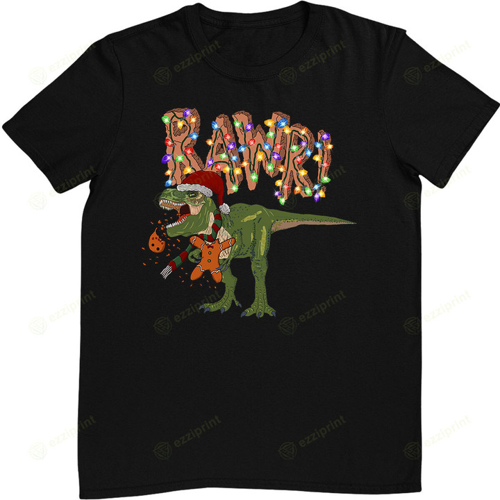 Rawr Christmas Dinosaur T-Rex Funny Christmas Lights T-Shirt