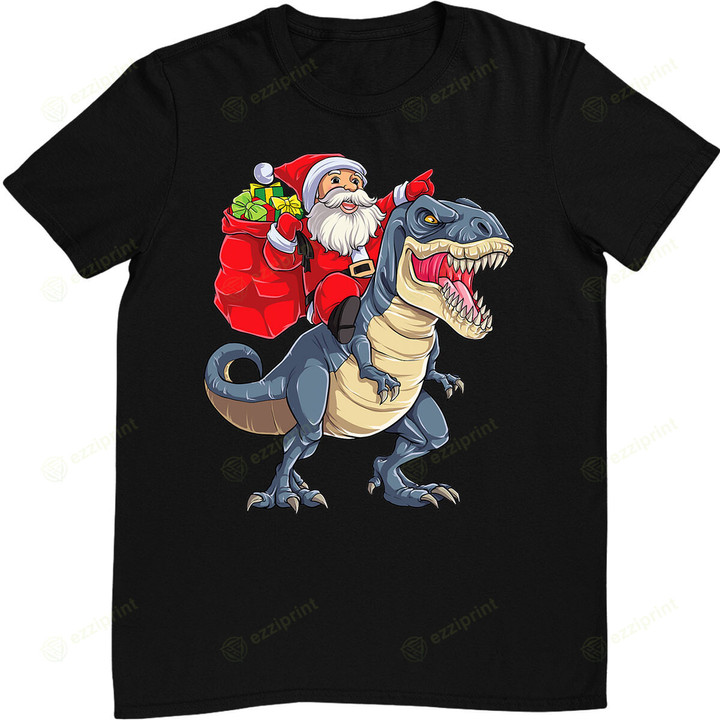 Santa Riding Dinosaur T rex Christmas Xmas Squad T-Shirt