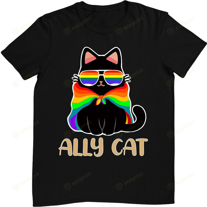 Ally Cat LGBT Gay Rainbow Pride Flag T-Shirt