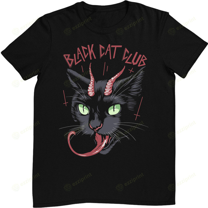 Black Cat Club Satan cat Devil Lucifer Occult Satanic T-Shirt