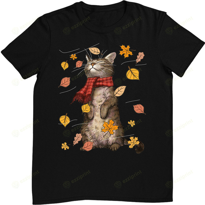Cute Autumn Cat Fall Breeze Kitten Kitty Cat Lover T-Shirt