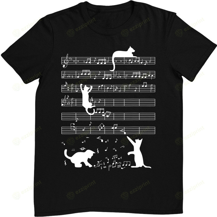 Cute Cat Kitty Playing Music Note Funny Clef Musician Art T-Shirt