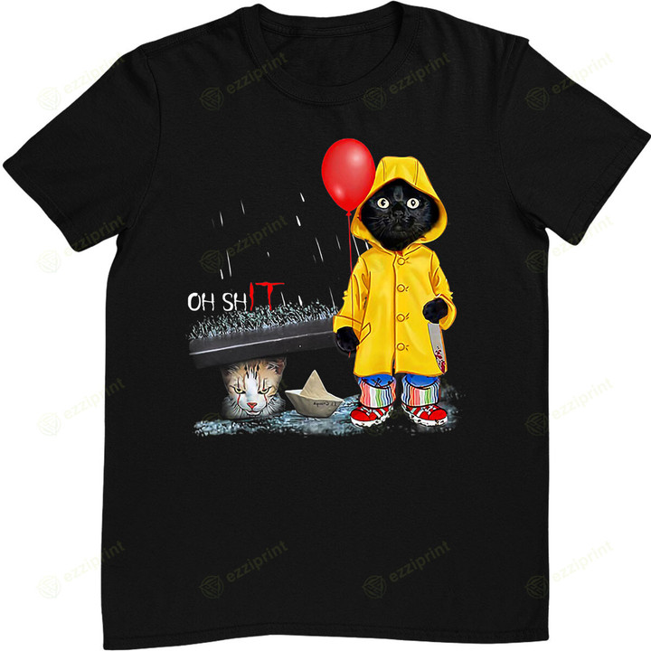 Oh Shit Cat Clown Cat Wear Raincoat T-Shirt