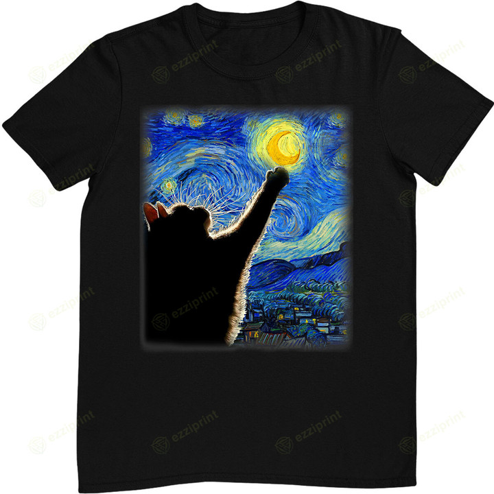 Starry Night Cat Van Gogh Cat Lover T-Shirt