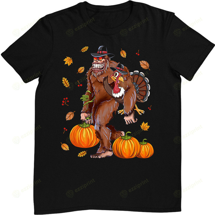 Bigfoot Sasquatch Turkey Pumpkin Happy Thanksgiving Day T-Shirt