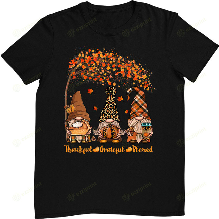 Thankful Grateful Blessed Gnome Thanksgiving Leopard T-Shirt