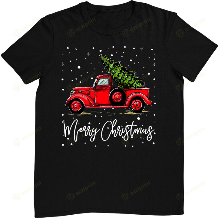 Merry Christmas Truck Red With Tree Funny Xmas Pajama Gifts T-Shirt