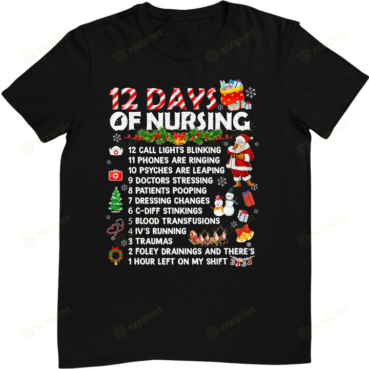 Nurses Merry Christmas Funny 12 Days of Nursing Xmas T-Shirt