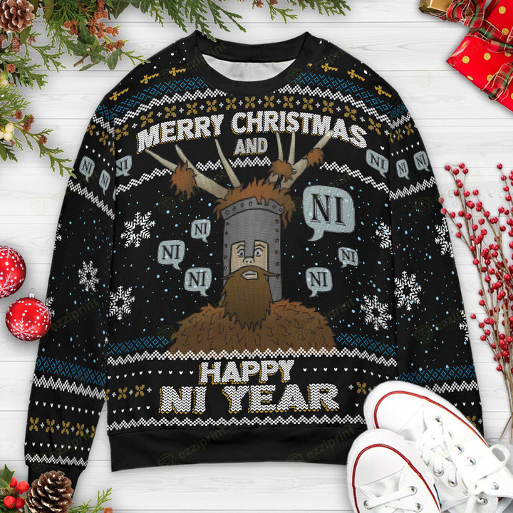 Merry Christmas Happy Ni Year The Knights Who say Ni Monty Python Sweater